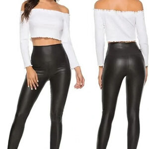 Leather Leggings PU High Waist Butt Lifting Pleather Pants Stretchy Faux…